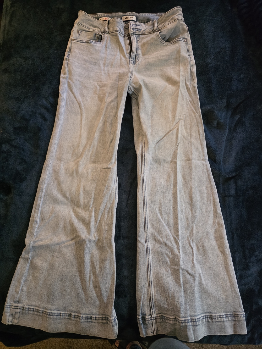 Vigoss Light Wash High Rise Flare Jeans in Pale Blue